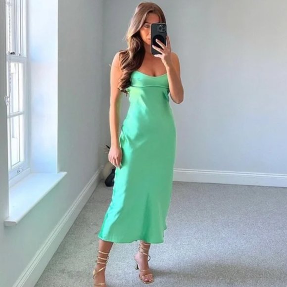 ZARA Mint Green Satin Effect Open Back Midi Maxi Dress $59.90 - Picture 9 of 17